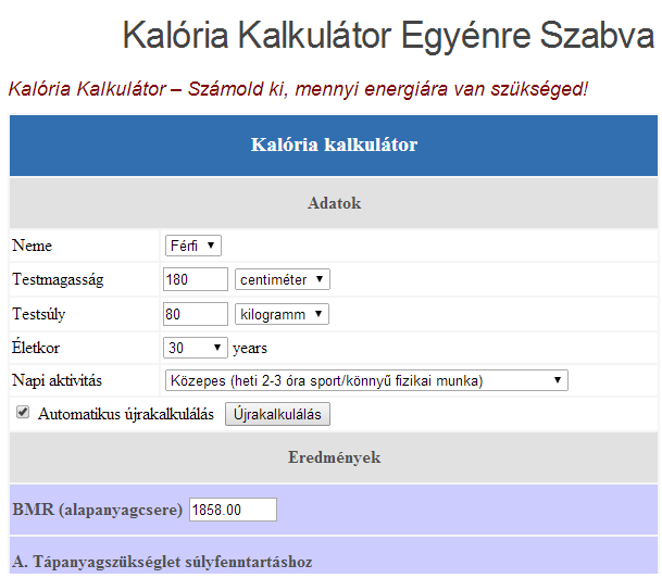 Kalória Kalkulátor Egyénre Szabva